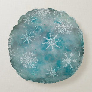 Cojín Redondo Navidades Invierno Copos De Nieve Blancos Sobre El