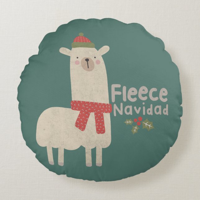 Cojín Redondo Navidades Llama Pun: Fleece Navidad (Anverso)