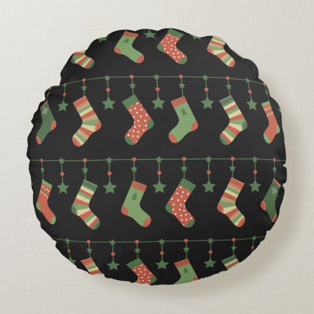 Cojín Redondo Navidades medias festividad garland (Anverso)