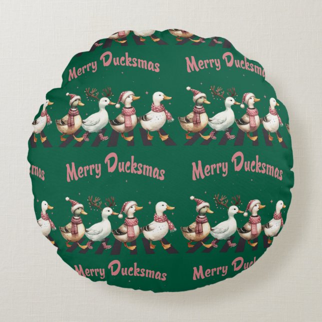 Cojín Redondo Navidades Merry Ducksmas Round Pillow (Anverso)