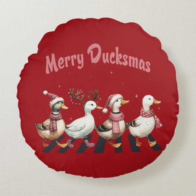 Cojín Redondo Navidades Merry Ducksmas Round Pillow (Anverso)