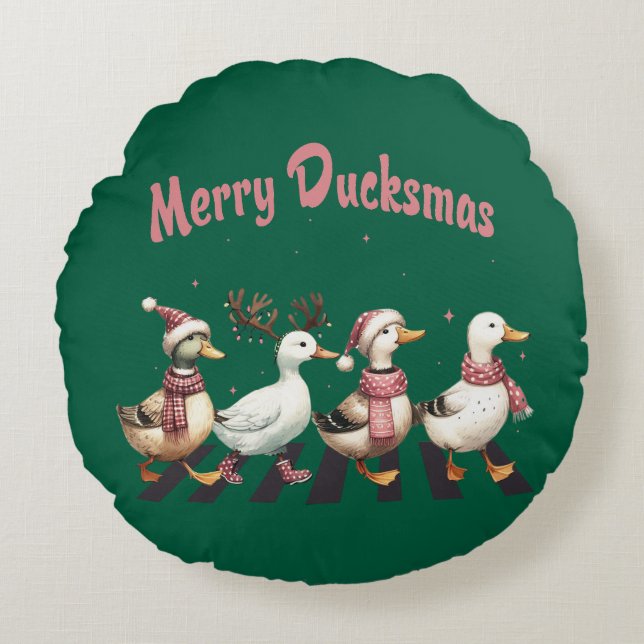 Cojín Redondo Navidades Merry Ducksmas Round Pillow (Anverso)