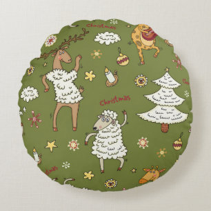 Cojín Redondo Navidades Oveja: Ilustracion de la Vintage Animal.