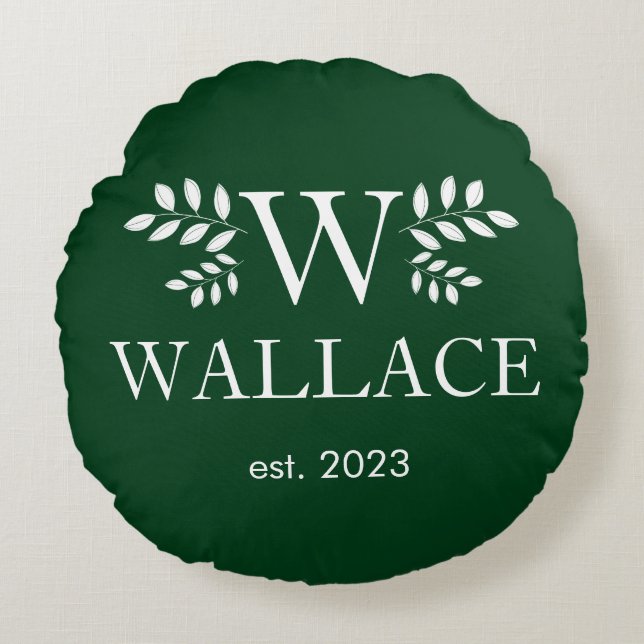 Cojín Redondo Navidades Pareja monograma de vacaciones recién ca (Anverso)