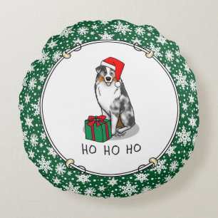 Cojín Redondo Navidades Pastor Australiano (azul merle tan/w 1)