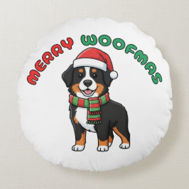 Cojín Redondo Navidades Perro de montaña Bernese: Feliz Woofmas