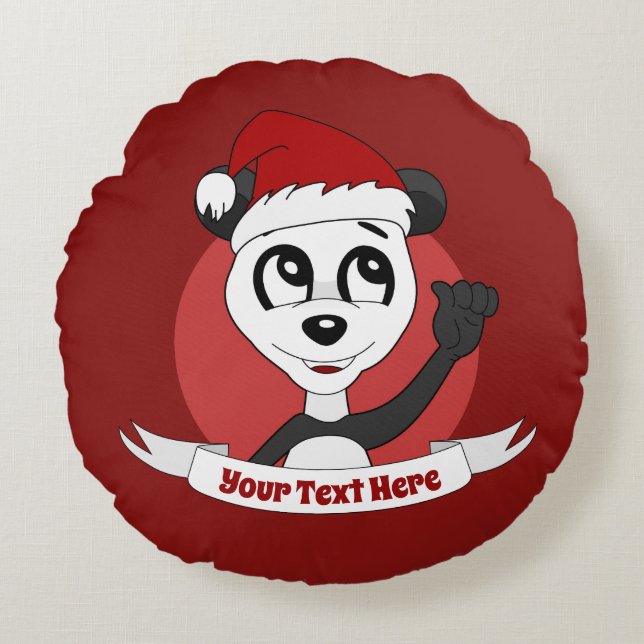 Cojín Redondo Navidades personalizado con un lindo oso panda de  (Anverso)