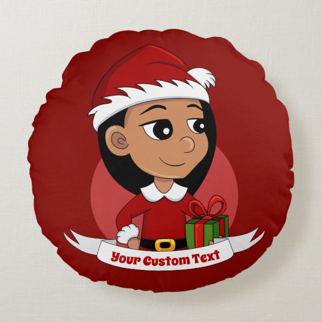 Cojín Redondo navidades personalizados chica personalizado almoh (Anverso)