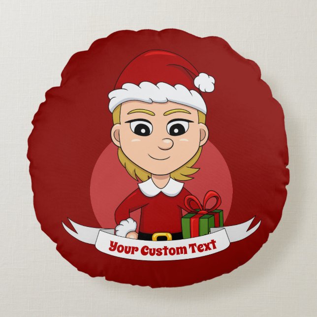 Cojín Redondo navidades personalizados chica personalizado almoh (Anverso)