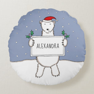 Cojín Redondo Navidades personalizados del oso polar cuchicheo p