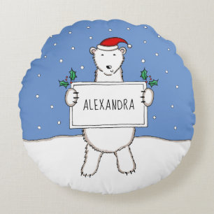 Cojín Redondo Navidades personalizados del oso polar cuchicheo p