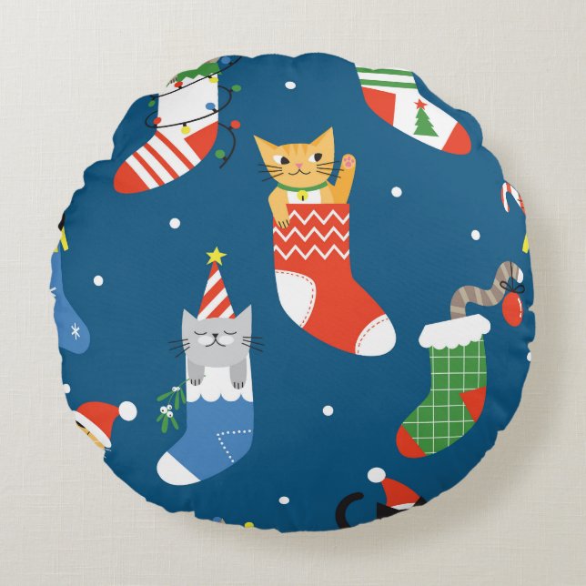 Cojín Redondo Navidades Personalizados Gatos Patrón Cuto (Anverso)