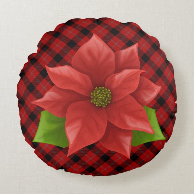 Cojín Redondo Navidades Poinsettia Round Pillow (Anverso)