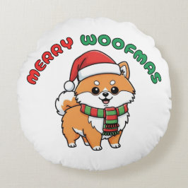 Cojín Redondo Navidades Pomeranian Round Pillow: Merry Woofmas