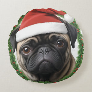 Cojín Redondo Navidades Pug