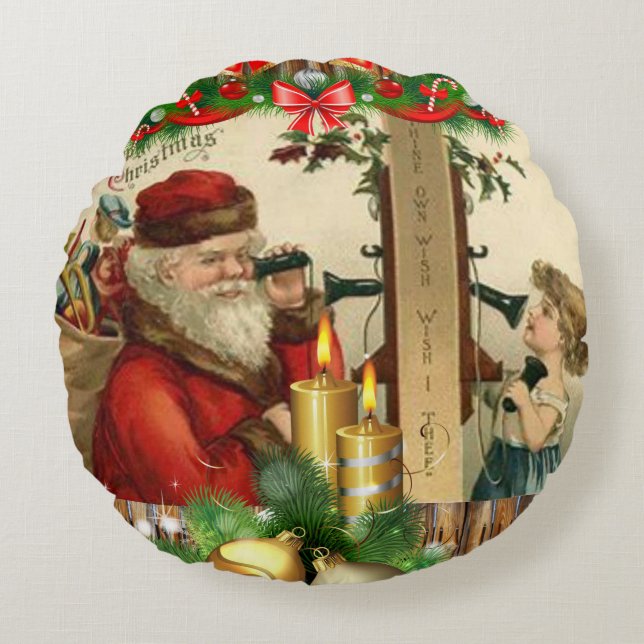 Cojín Redondo Navidades redondeando almohada, cosecha (Anverso)