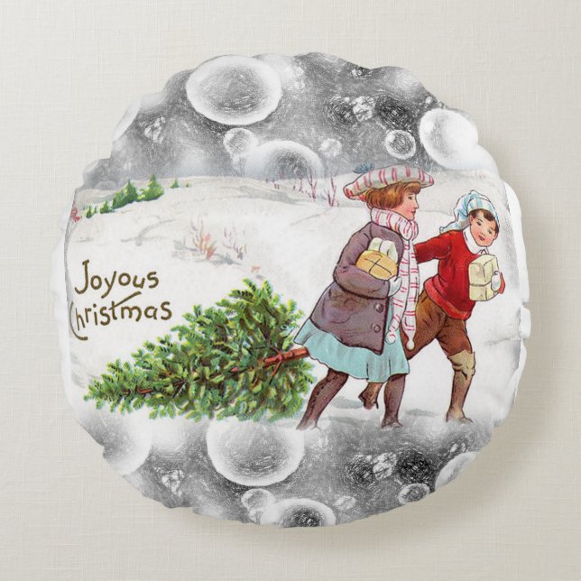 Cojín Redondo Navidades redondeando almohada, cosecha (Anverso)