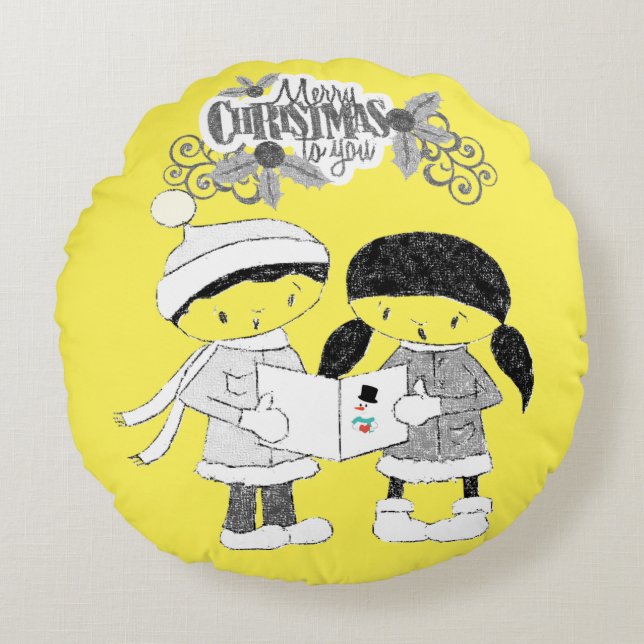 Cojín Redondo Navidades rodean a Pillow, Feliz Navidad (Anverso)