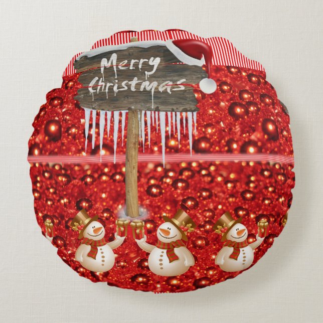 Cojín Redondo Navidades rodean a Pillow, Feliz Navidad (Anverso)