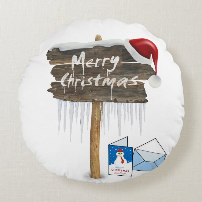 Cojín Redondo Navidades rodean a Pillow, Feliz Navidad (Anverso)