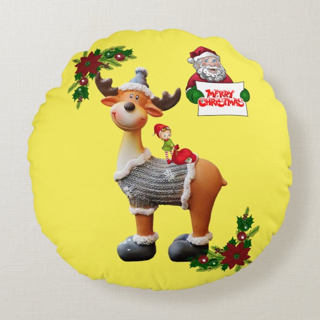 Cojín Redondo Navidades rodean a Pillow, Feliz Navidad (Anverso)
