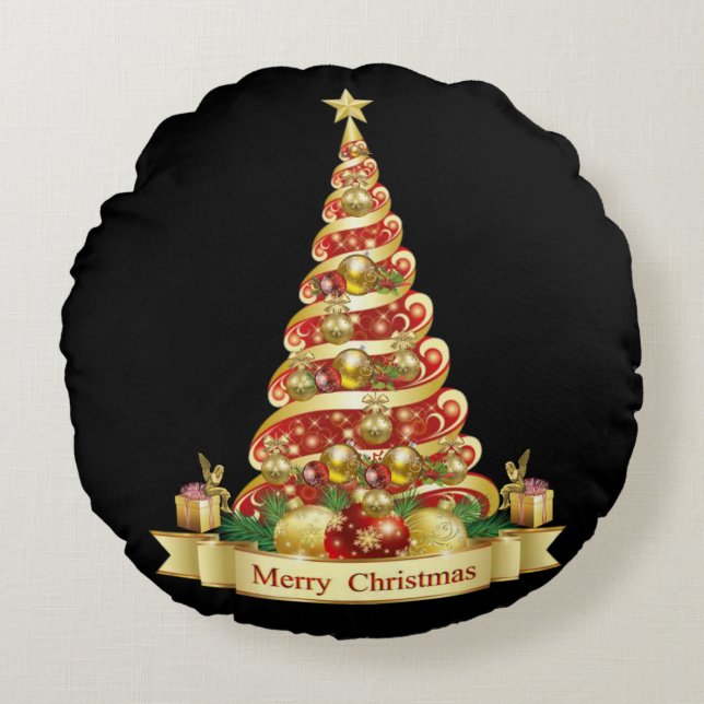 Cojín Redondo Navidades rodean a Pillow, Feliz Navidad (Anverso)