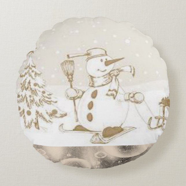 Cojín Redondo Navidades rodean a Pillow, hombre de nieve (Anverso)