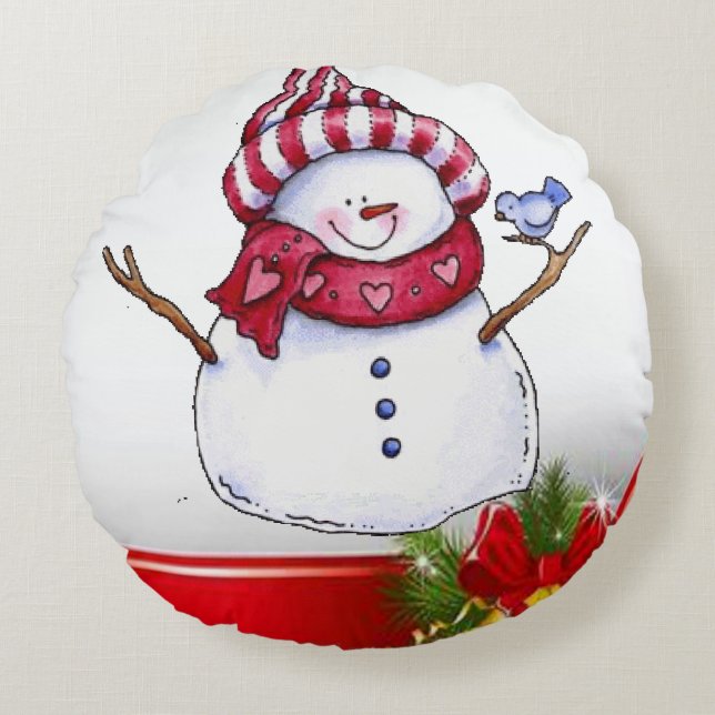Cojín Redondo Navidades rodean a Pillow, hombre de nieve (Anverso)