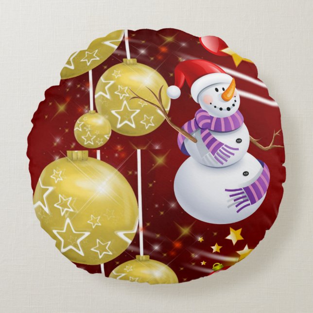 Cojín Redondo Navidades rodean a Pillow, hombre de nieve (Anverso)