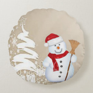 Cojín Redondo Navidades rodean a Pillow, hombre de nieve