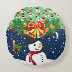 Cojín Redondo Navidades rodean a Pillow, hombre de nieve