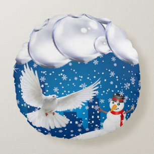 Cojín Redondo Navidades rodean a Pillow, hombre de nieve