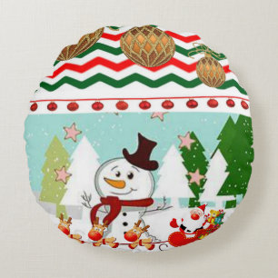 Cojín Redondo Navidades rodean a Pillow, hombre de nieve