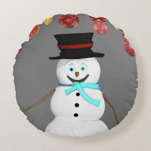 Cojín Redondo Navidades rodean a Pillow, hombre de nieve