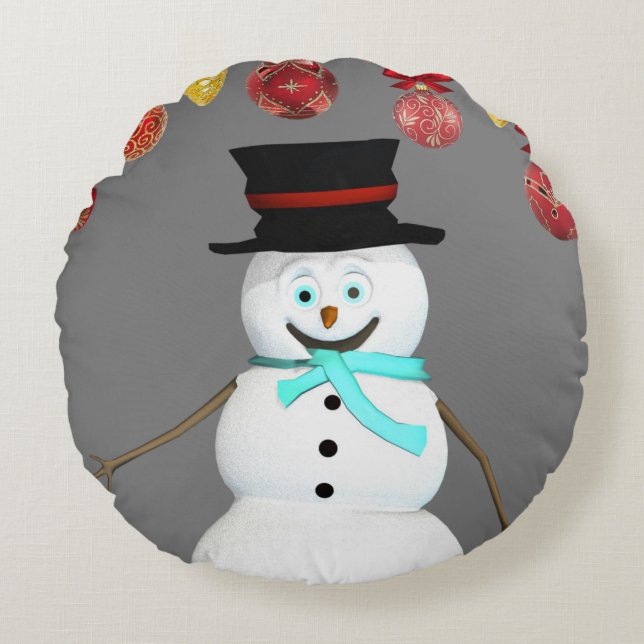 Cojín Redondo Navidades rodean a Pillow, hombre de nieve (Anverso)