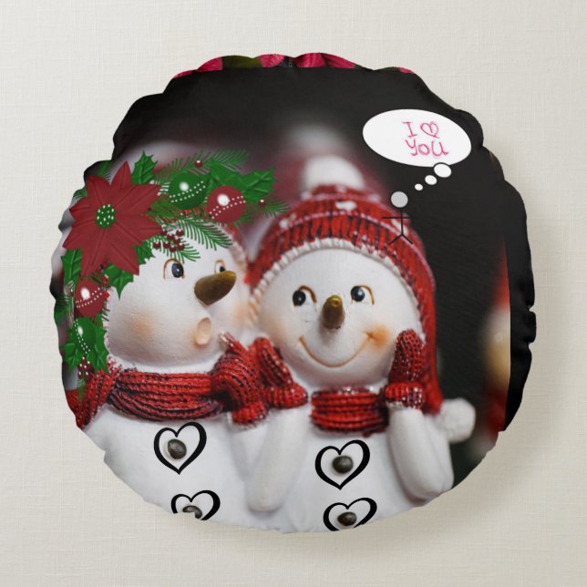 Cojín Redondo Navidades rodean a Pillow, hombre de nieve (Anverso)