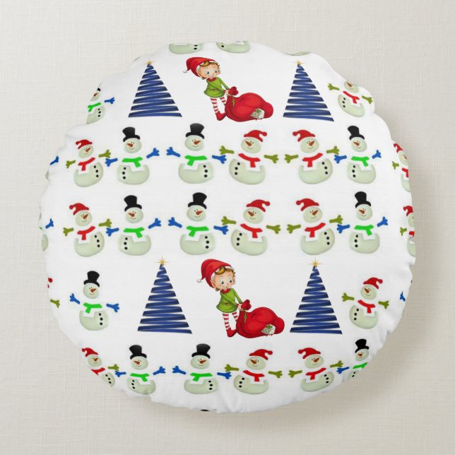 Cojín Redondo Navidades rodean a Pillow, hombre de nieve (Anverso)