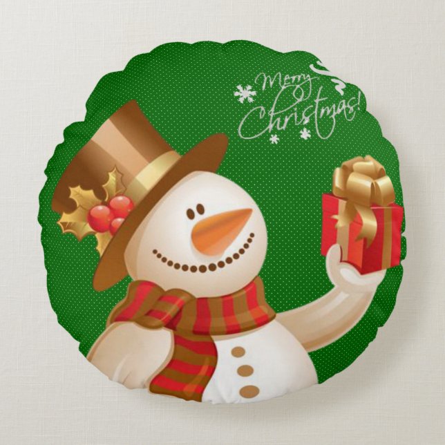 Cojín Redondo Navidades rodean a Pillow, hombre de nieve (Anverso)