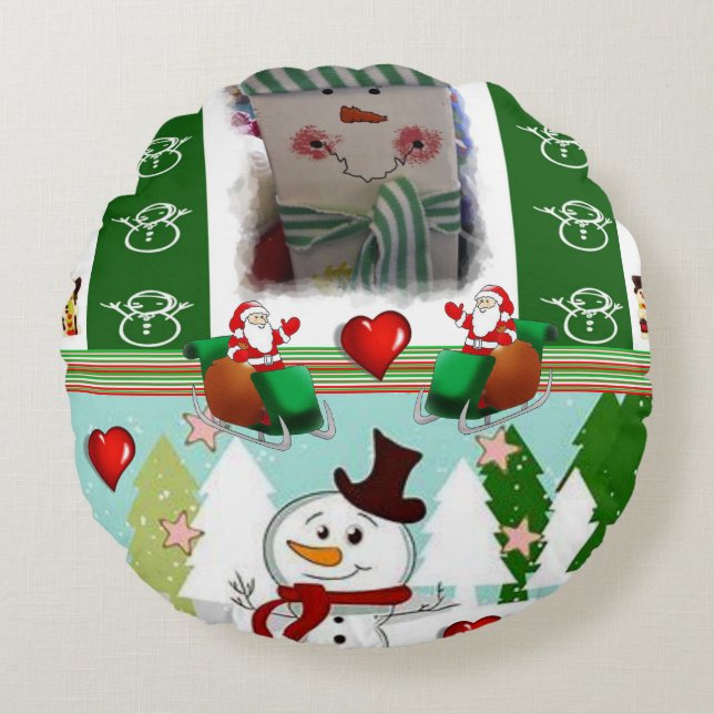 Cojín Redondo Navidades rodean a Pillow, hombre de nieve (Anverso)