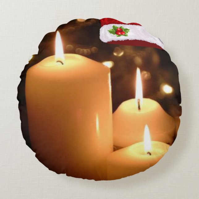 Cojín Redondo Navidades rodean a Pillow, Navidades a la vela (Anverso)