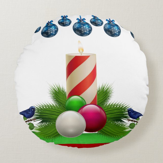 Cojín Redondo Navidades rodean a Pillow, Navidades a la vela (Anverso)