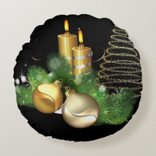 Cojín Redondo Navidades rodean a Pillow, Navidades a la vela