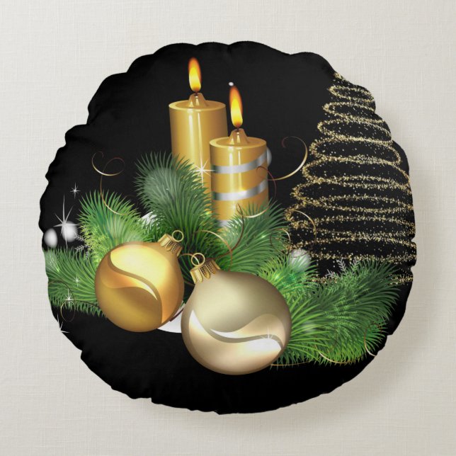 Cojín Redondo Navidades rodean a Pillow, Navidades a la vela (Anverso)