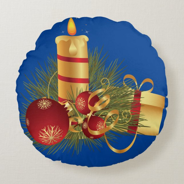 Cojín Redondo Navidades rodean a Pillow, Navidades a la vela (Anverso)