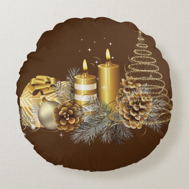 Cojín Redondo Navidades rodean a Pillow, Navidades a la vela (Anverso)