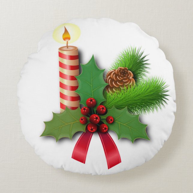 Cojín Redondo Navidades rodean a Pillow, Navidades a la vela (Anverso)
