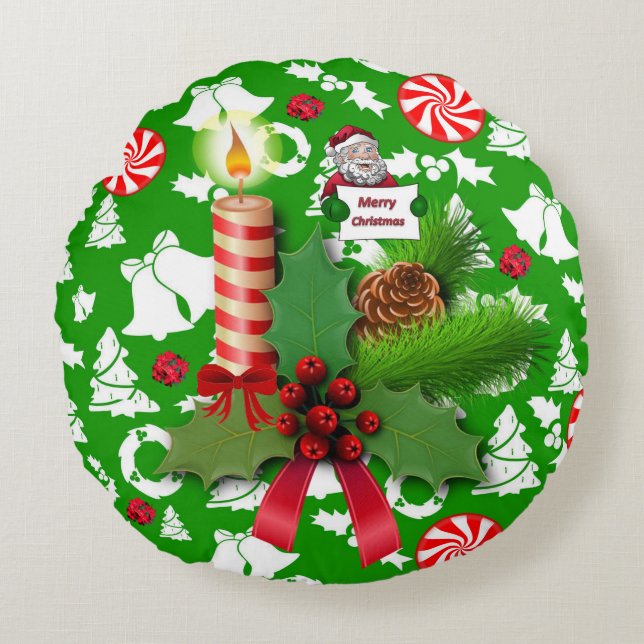 Cojín Redondo Navidades rodean a Pillow, Navidades a la vela (Anverso)