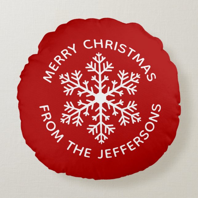 Cojín Redondo Navidades rojos de copo de nieve rodean la almohad (Anverso)