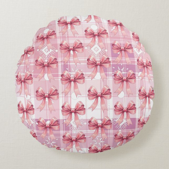 Cojín Redondo Navidades rosas roban coqueta con copas de nieve (Anverso)