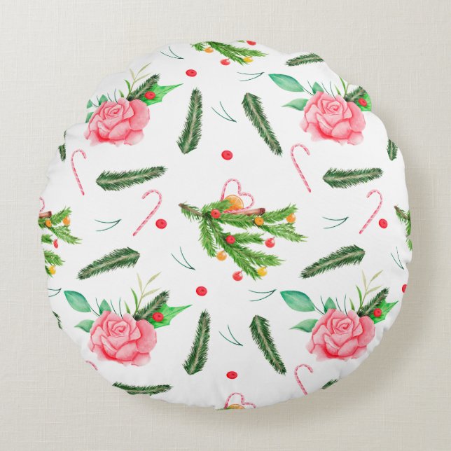 Cojín Redondo Navidades Rosas Round Pillow (Anverso)